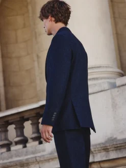 Pakken|Next - Tailored Fit Signature Abraham Moon 100% British Wool Donegal Suit Jacket Donkerblauw