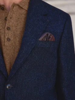 Pakken|Next - Tailored Fit Signature Abraham Moon 100% British Wool Donegal Suit Jacket Donkerblauw