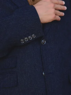 Pakken|Next - Tailored Fit Signature Abraham Moon 100% British Wool Donegal Suit Jacket Donkerblauw