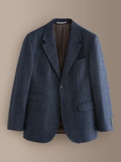 Pakken|Next - Tailored Fit Signature Abraham Moon 100% British Wool Donegal Suit Jacket Donkerblauw