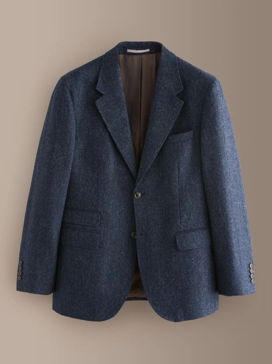 Pakken|Next - Tailored Fit Signature Abraham Moon 100% British Wool Donegal Suit Jacket Donkerblauw