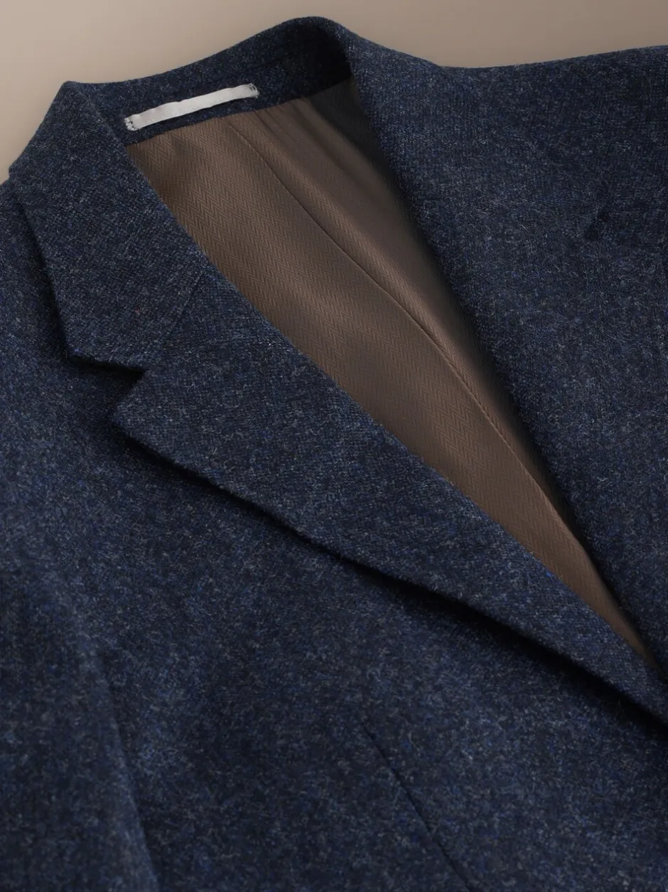 Pakken|Next - Tailored Fit Signature Abraham Moon 100% British Wool Donegal Suit Jacket Donkerblauw