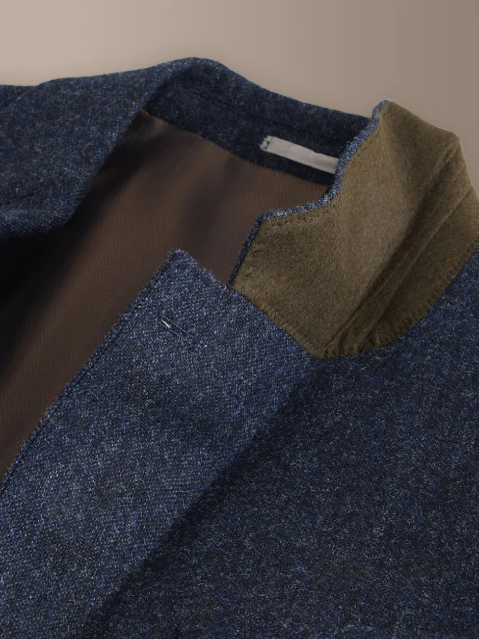 Pakken|Next - Tailored Fit Signature Abraham Moon 100% British Wool Donegal Suit Jacket Donkerblauw