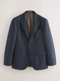 Blazers En Business-Jasjes|Pakken|Next Donkerblauw - Tailored Fit Striped Wool Blend Suit Jacket