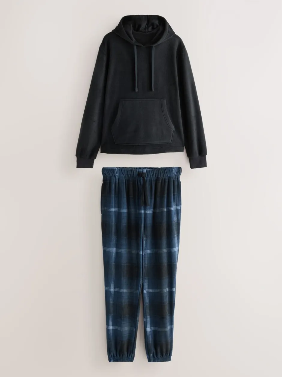 Pyjama's|Next Donkerblauw - Thermal Fleece Bottoms Long Sleeve Hoodies Set
