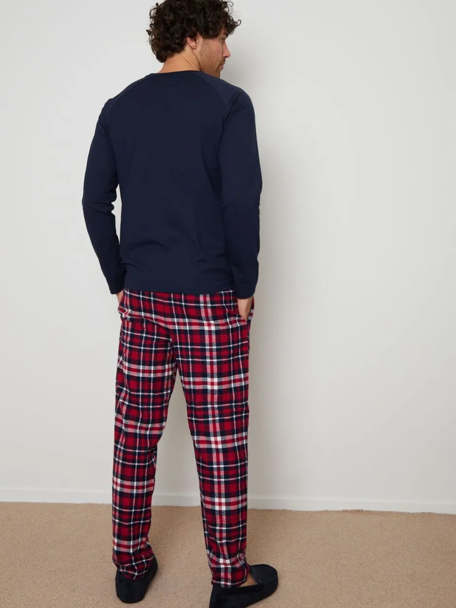 Pyjama's|Loungewear*Threadbare Donkerblauw - - Pyjamaset van gemengde stoffen met lange mouwen