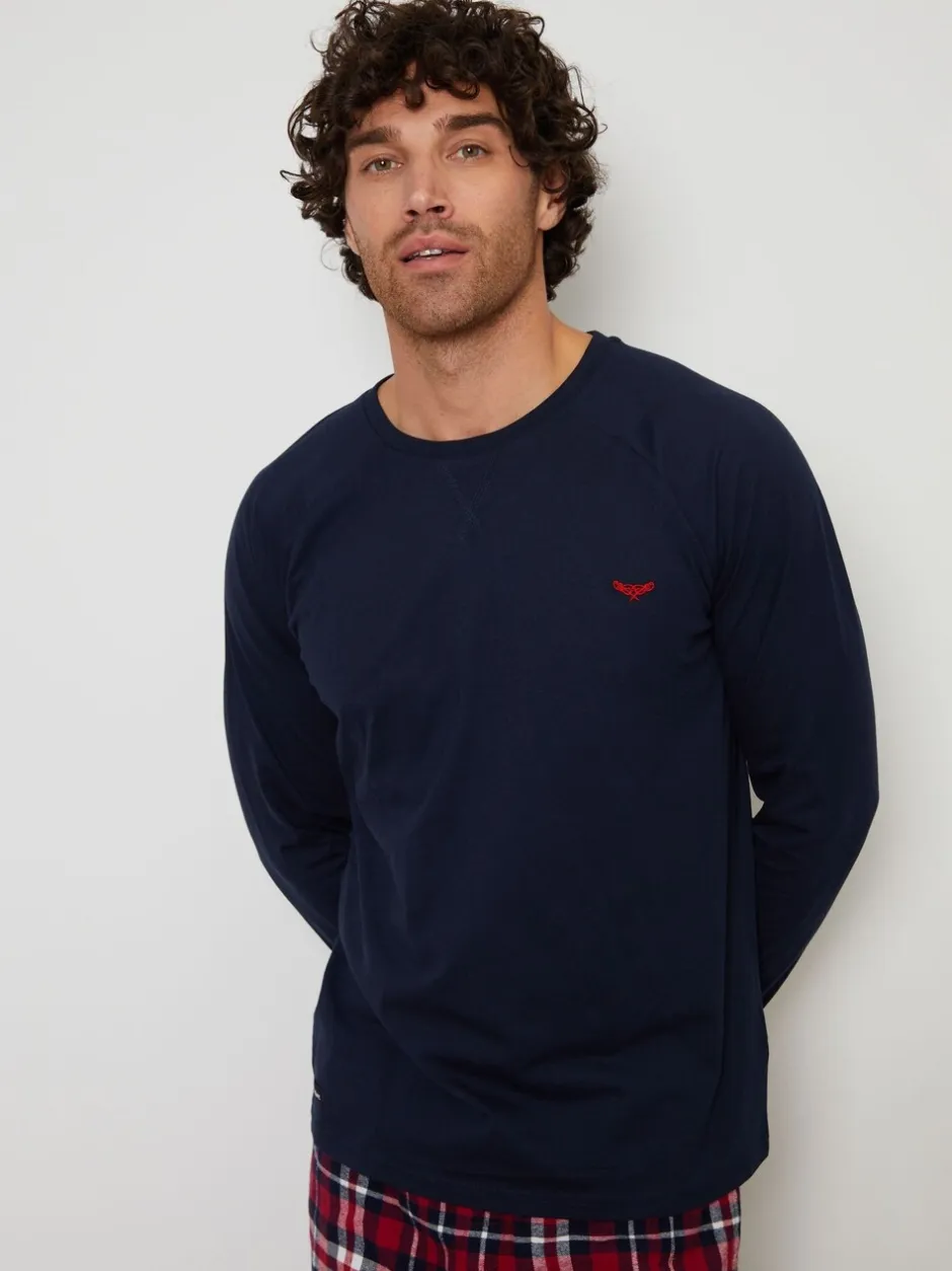 Pyjama's|Loungewear*Threadbare Donkerblauw - - Pyjamaset van gemengde stoffen met lange mouwen