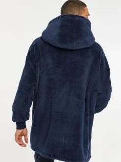 Loungewear|Pyjama's*Threadbare - Borg oversized loungehoodie Donkerblauw