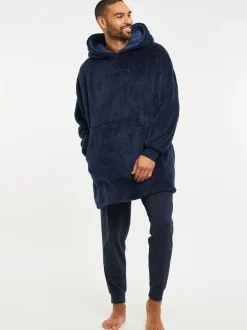 Loungewear|Pyjama's*Threadbare - Borg oversized loungehoodie Donkerblauw