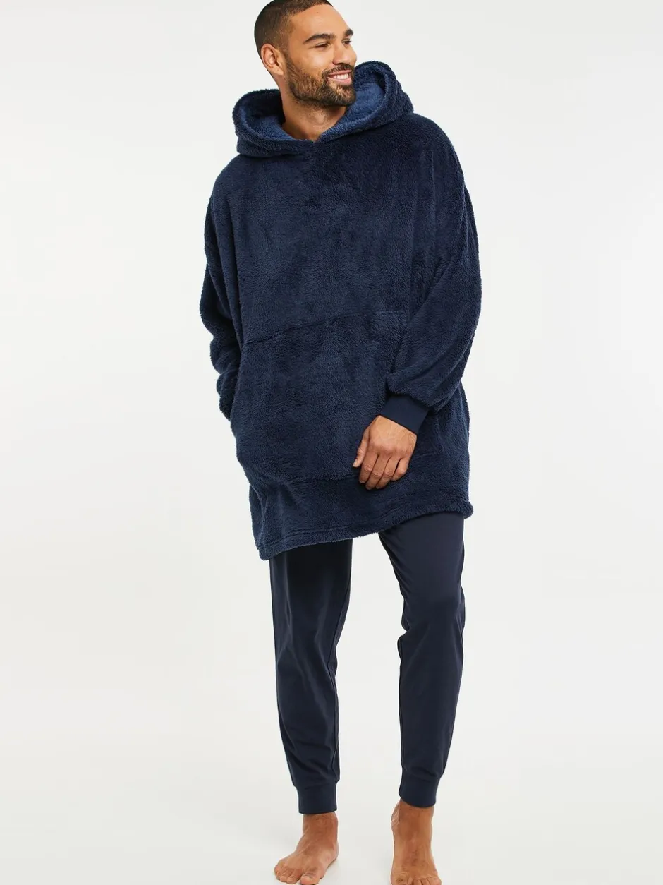 Loungewear|Pyjama's*Threadbare - Borg oversized loungehoodie Donkerblauw