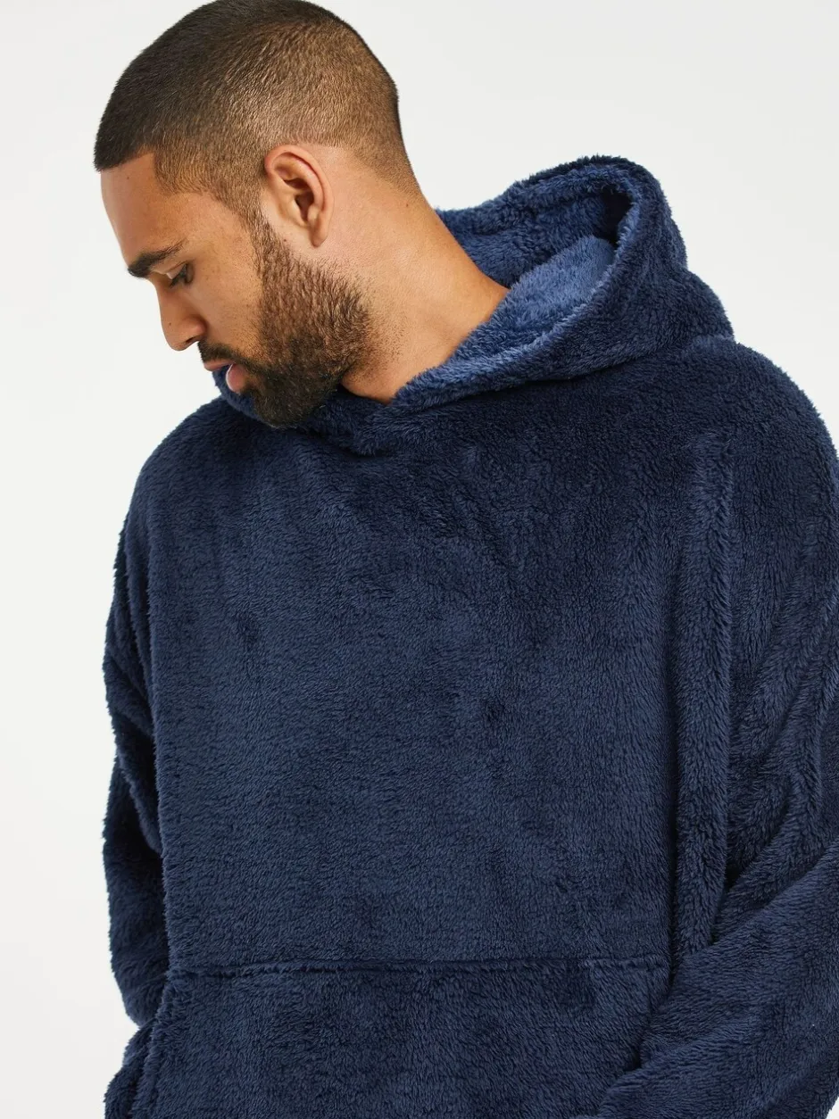 Loungewear|Pyjama's*Threadbare - Borg oversized loungehoodie Donkerblauw