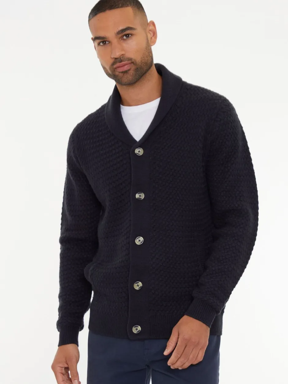 Gebreide Kleding|Threadbare - sjaalkraag gebreid vest Donkerblauw