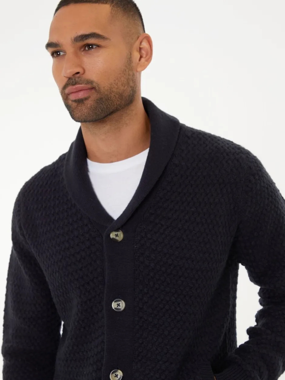 Gebreide Kleding|Threadbare - sjaalkraag gebreid vest Donkerblauw