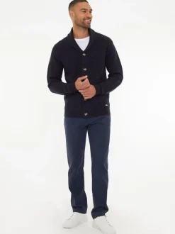Gebreide Kleding|Threadbare - sjaalkraag gebreid vest Donkerblauw