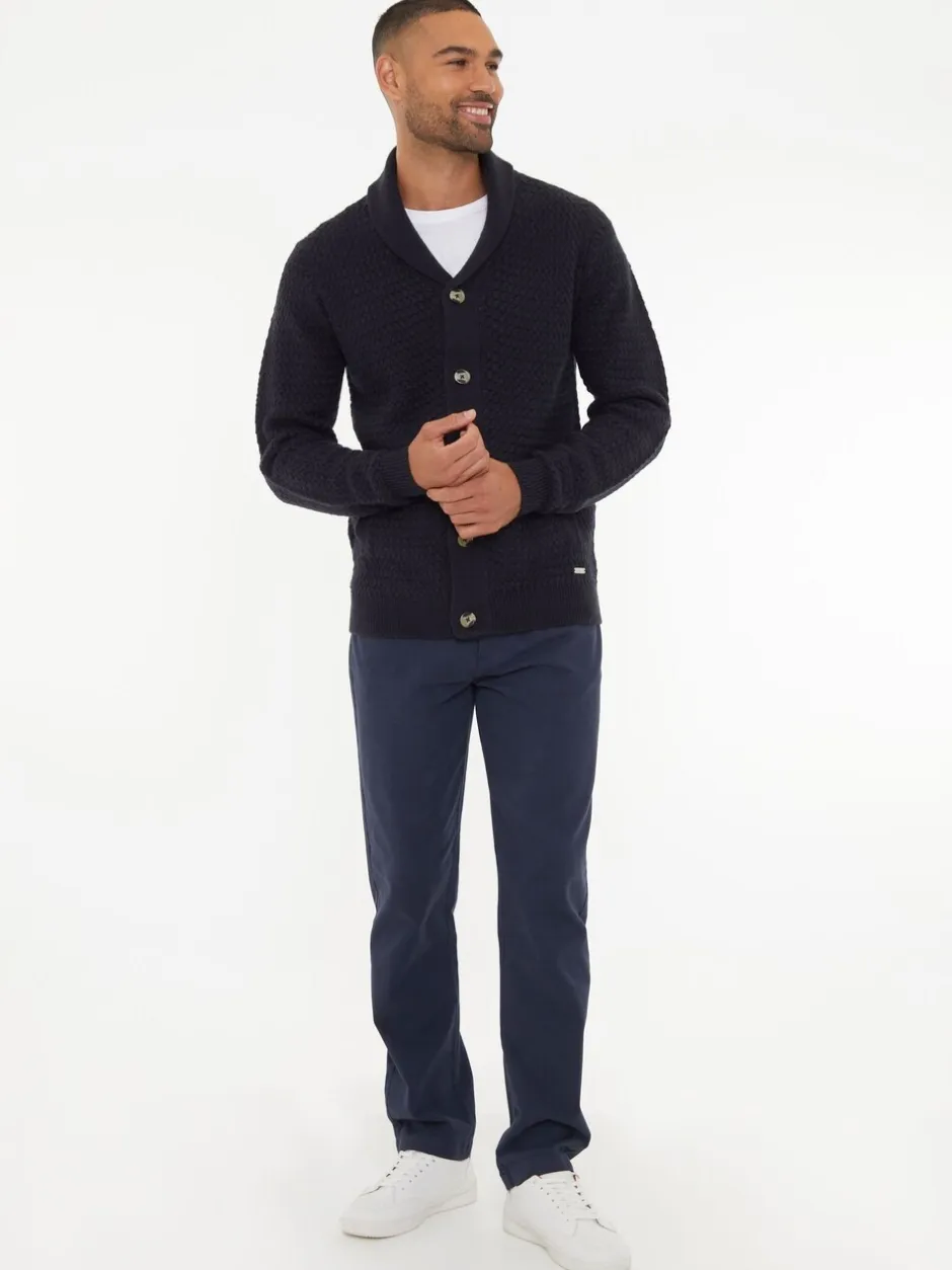 Gebreide Kleding|Threadbare - sjaalkraag gebreid vest Donkerblauw