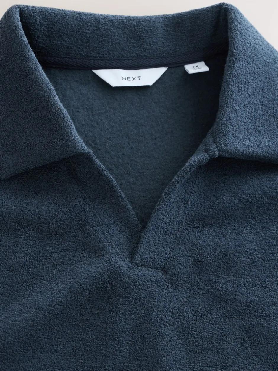 Pyjama's|Next Donkerblauw - Towelling Long Sleeve Trophy Neck Pyjamas Set
