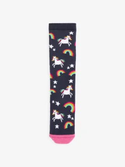 Sokken En Panty's|Sokken En Panty's|Next Donkerblauw - Verpakking van 2 paar thermische regenlaarssokken met hoog katoengehalte en eenhoorn