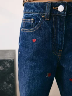 Jeans|Next Donkerblauw - Wijde jeans met Bloemenprint en versieringen (3-16jr)