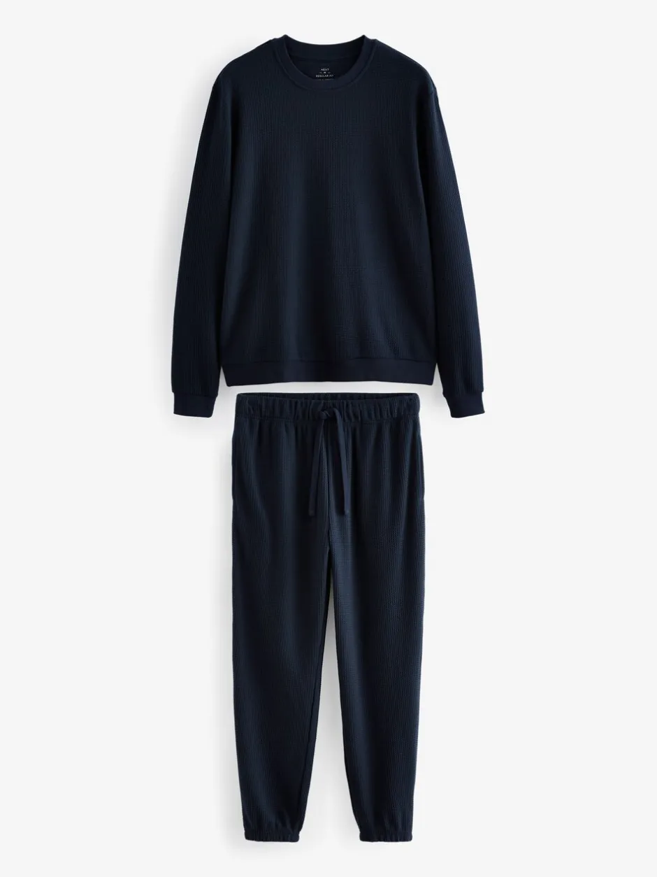 Pyjama's|Next - Zachte pyjama met top met wafeldessin en lange mouwen Donkerblauw