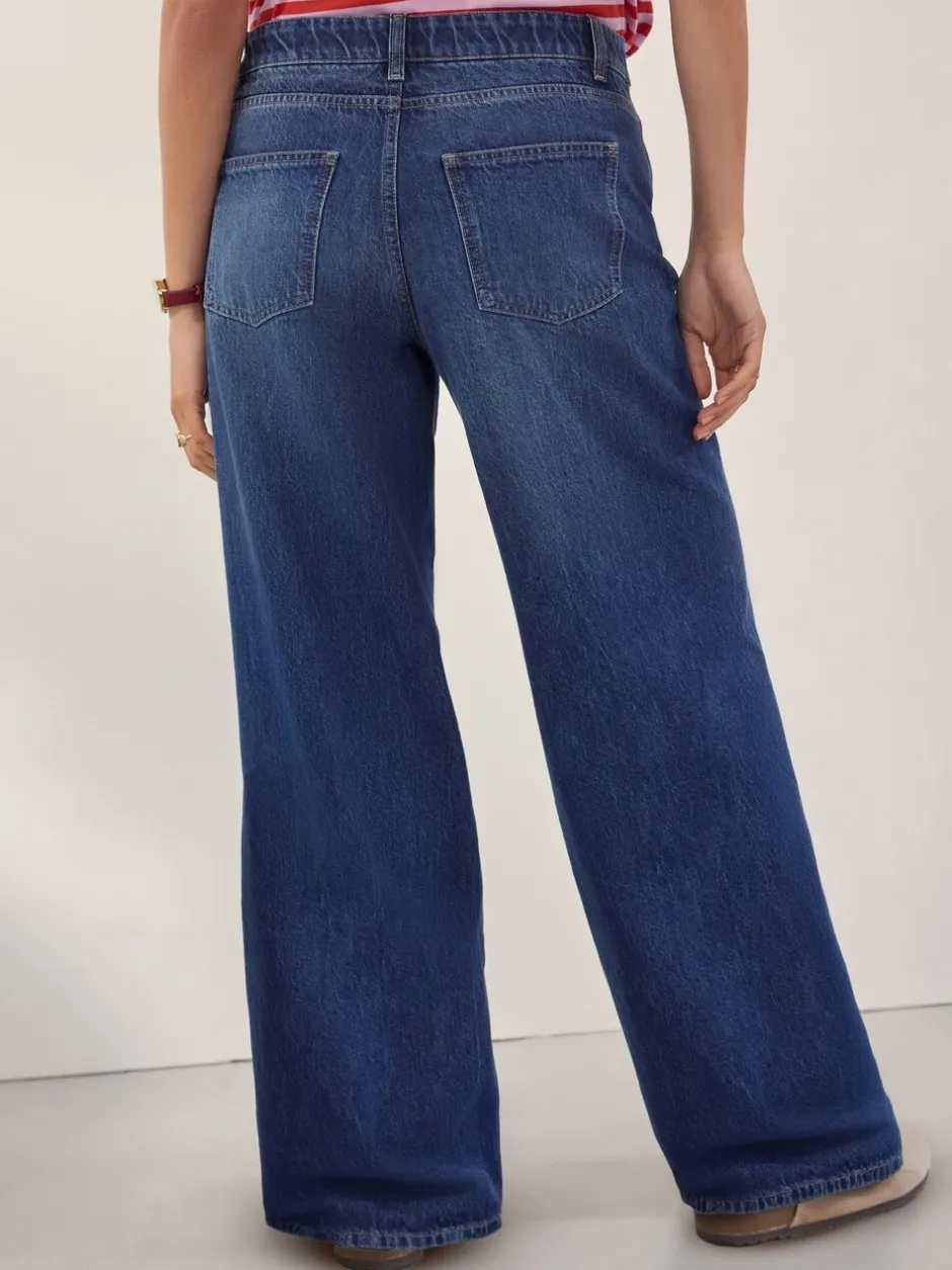 Jeans|Moederschap*Next - Zwangerschapsjeans met wijde pijpen van 100% katoen Donkerblauw