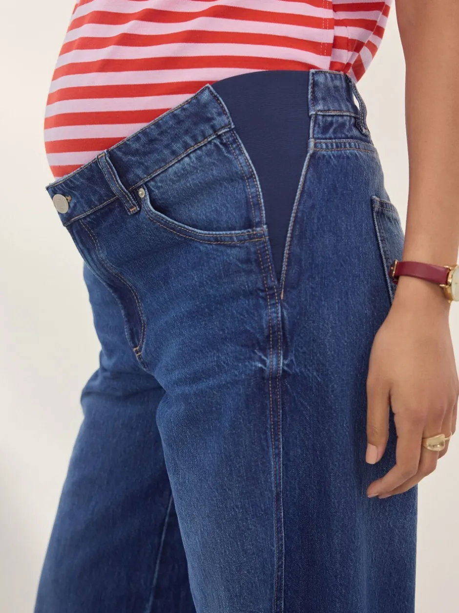 Jeans|Moederschap*Next - Zwangerschapsjeans met wijde pijpen van 100% katoen Donkerblauw