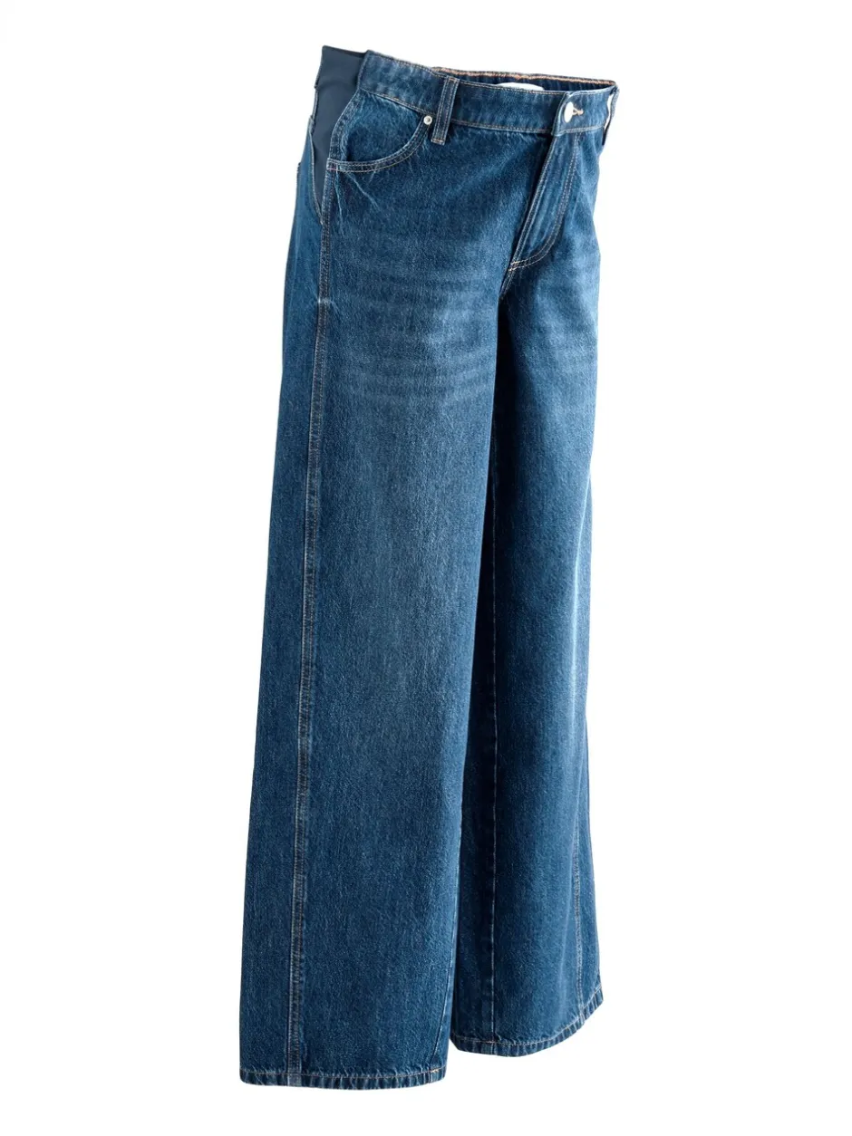Jeans|Moederschap*Next - Zwangerschapsjeans met wijde pijpen van 100% katoen Donkerblauw