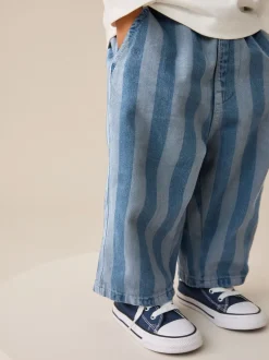 Broeken En Chino's|Next Donkerblauw gestreept - Wijde broek met elastische taille (3mnd-7jr)