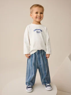 Broeken En Chino's|Next Donkerblauw gestreept - Wijde broek met elastische taille (3mnd-7jr)