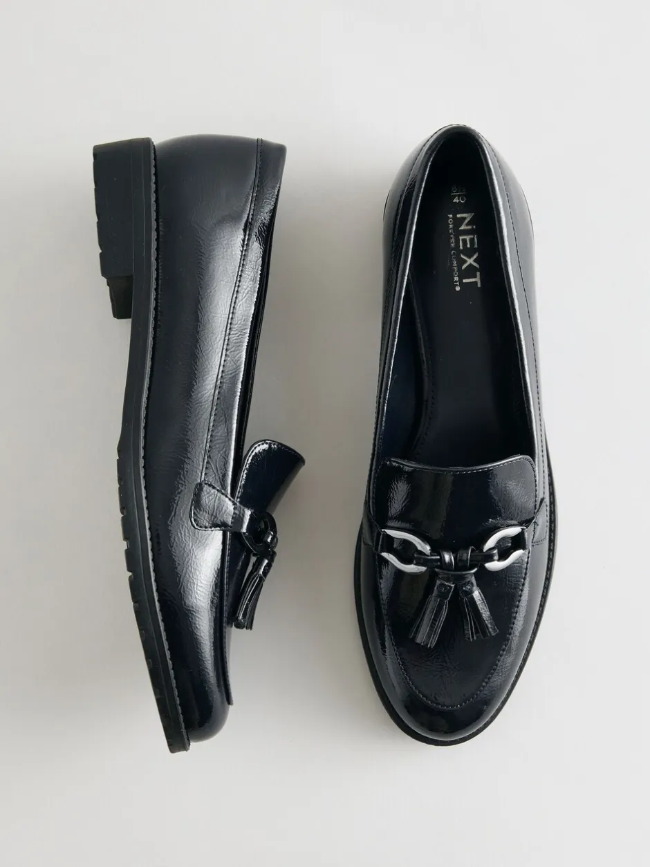 Lage Schoenen|Next - Patent kwastje hardware detail Instappers Donkerblauw lakleer
