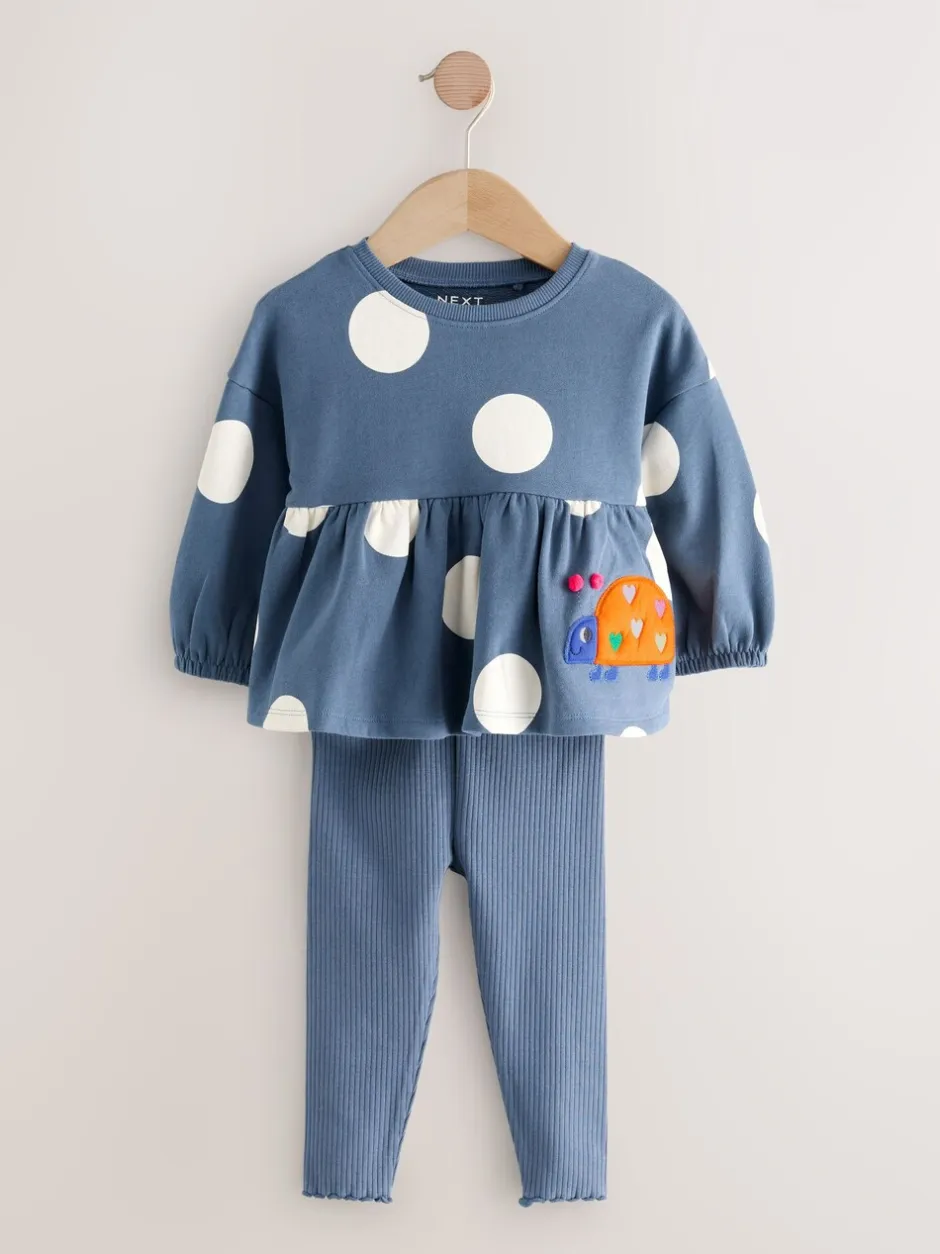 Tops|Sets En Combisets|Next Donkerblauw lieveheersbeestjes - Set met top met peplum en legging met lange mouwen (3mnd-7jr)