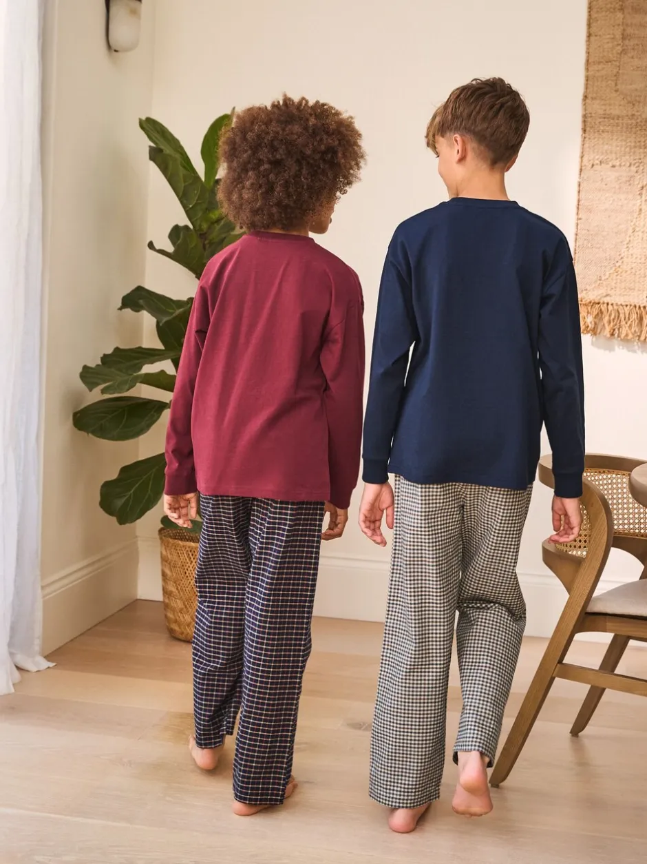 Pyjama's|Nachtkleding En Pyjama's|Next Donkerblauw/bordeauxrood - Set van 2 geweven geruite pyjama's met lange mouwen (3-16jr)