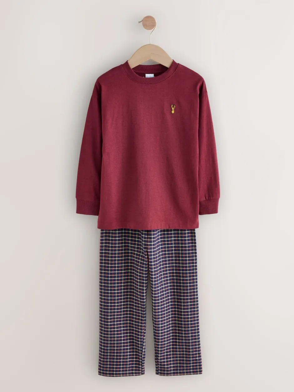 Pyjama's|Nachtkleding En Pyjama's|Next Donkerblauw/bordeauxrood - Set van 2 geweven geruite pyjama's met lange mouwen (3-16jr)