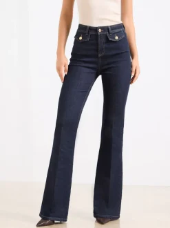 Jeans|Lipsy - Glam jeans met wijde pijpen Donkerblauwe wassing
