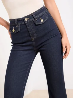 Jeans|Lipsy - Glam jeans met wijde pijpen Donkerblauwe wassing