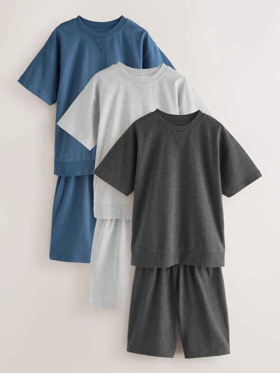Nachtkleding En Pyjama's|Pyjama's*Next Donkerblauw/grijs - Pyjama met korte pijpen 3 stuks (3-16jaar) (3-16jaar)