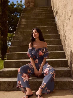 Jumpsuits En Playsuits*Next - Jumpsuit met blote schouder Donkerblauw/roze