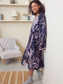 Badjassen*Laura Ashley Donkerblauw/roze - Josette badjas