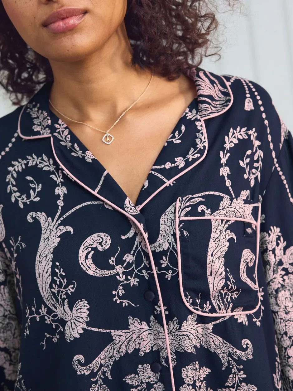 Pyjama's|Loungewear|Laura Ashley Donkerblauw/roze - Josette pyjama met knopen