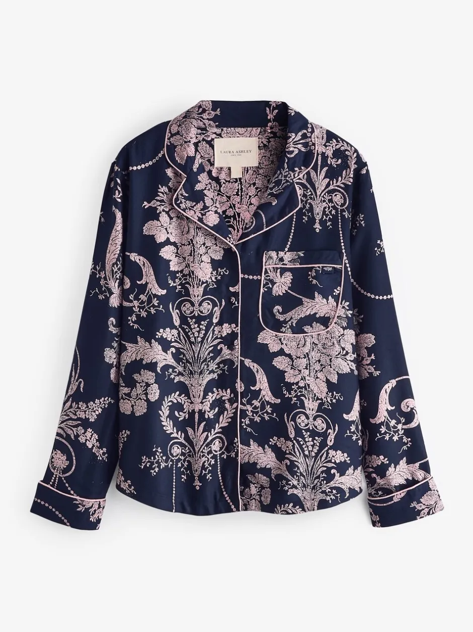 Pyjama's|Loungewear|Laura Ashley Donkerblauw/roze - Josette pyjama met knopen