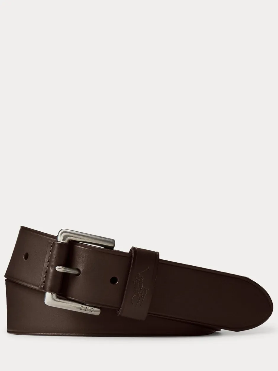 Riemen En Bretels*Polo Ralph Lauren - Ralph Lauren leren riem met het logo van de polospeler op paard Donkerbruin