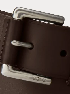Riemen En Bretels*Polo Ralph Lauren - Ralph Lauren leren riem met het logo van de polospeler op paard Donkerbruin