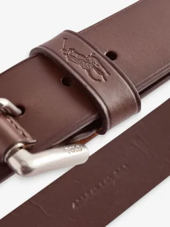 Riemen En Bretels*Polo Ralph Lauren - Ralph Lauren leren riem met het logo van de polospeler op paard Donkerbruin