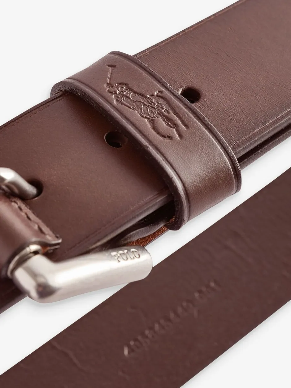 Riemen En Bretels*Polo Ralph Lauren - Ralph Lauren leren riem met het logo van de polospeler op paard Donkerbruin