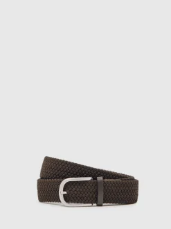 Riemen En Bretels|Reiss - Elmont Basket Weave Belt Donkerbruin