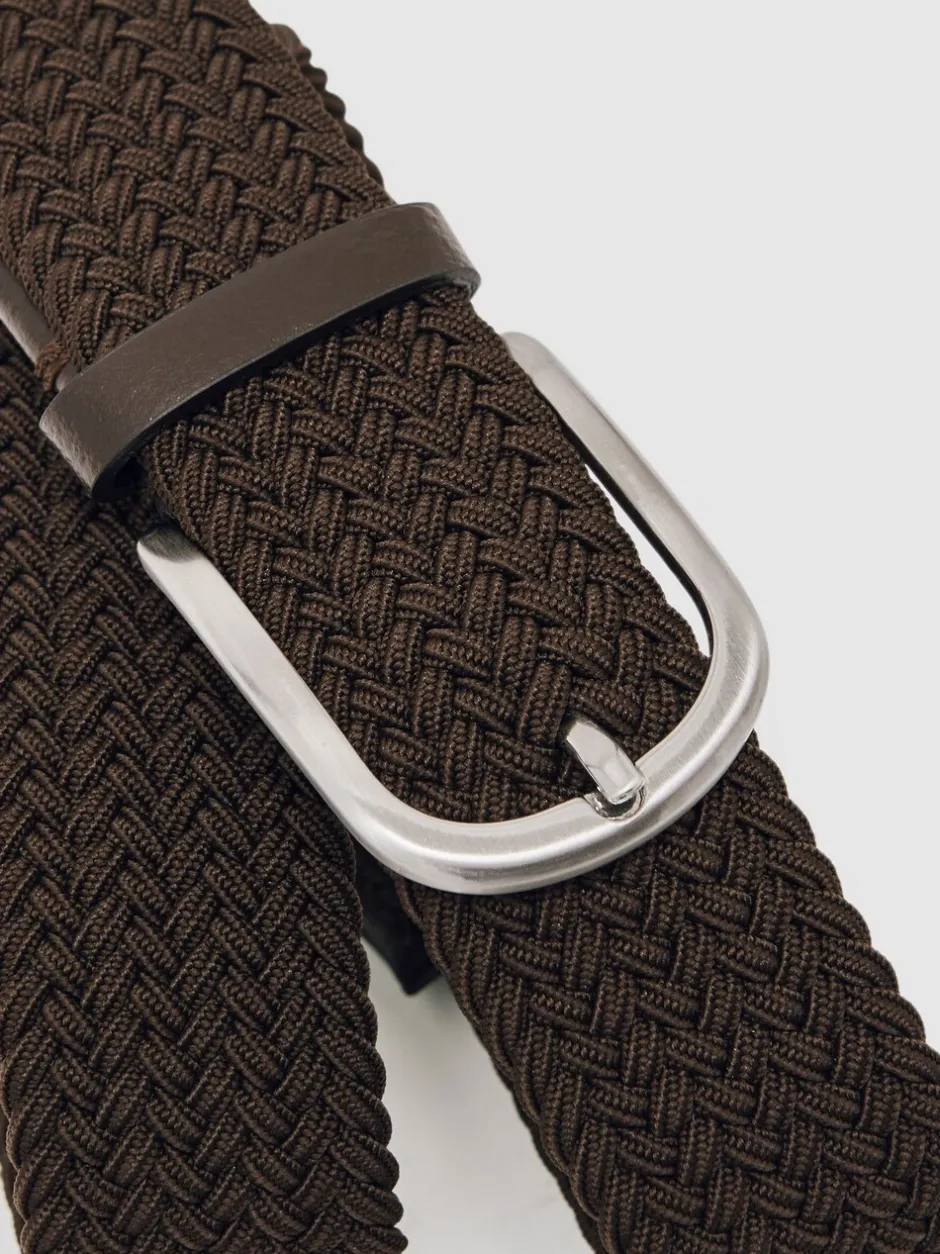 Riemen En Bretels|Reiss - Elmont Basket Weave Belt Donkerbruin