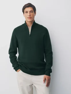 Gebreide Kleding*Next Donkergroen - Effen - Regular fit 100% katoenen premium trui met korte rits