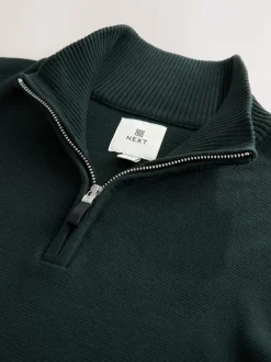 Gebreide Kleding*Next Donkergroen - Effen - Regular fit 100% katoenen premium trui met korte rits