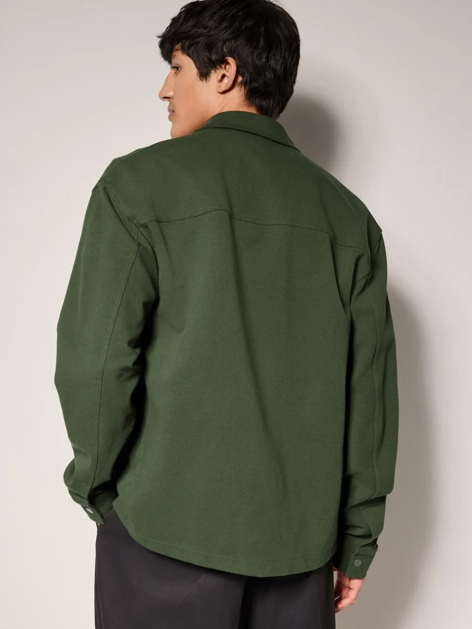 Formele Overhemden|Jassen En Jacks*Next Donkergroen - Jersey keperstof Overshirt met drukknopen