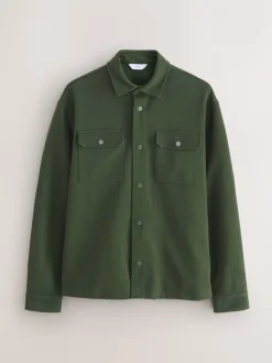 Formele Overhemden|Jassen En Jacks*Next Donkergroen - Jersey keperstof Overshirt met drukknopen
