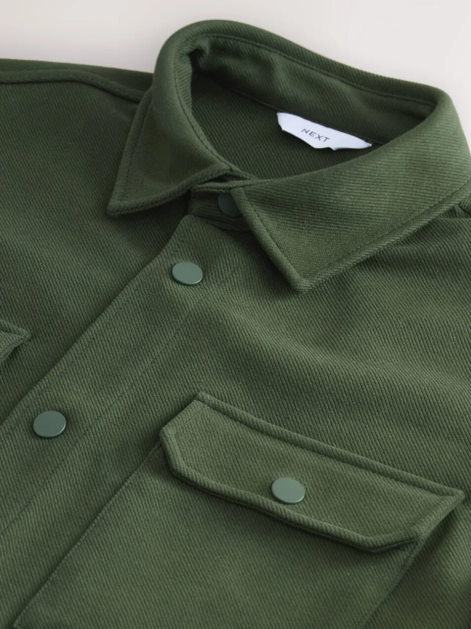 Formele Overhemden|Jassen En Jacks*Next Donkergroen - Jersey keperstof Overshirt met drukknopen